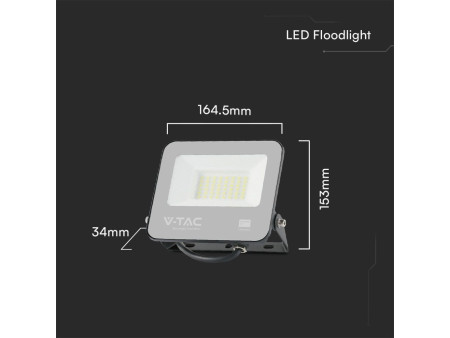 SKU 23599 VT-44035  Confronta V-TAC PRO Faro LED SMD Chip Samsung 100LM/W 30W Cavo 1m Nero 3000K IP65