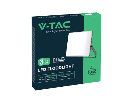 SKU 23769 VT-44036CCT V-TAC Faro LED SMD 30W Slim Diffusore Opalino e Driver Integrato Nero CCT IP65
