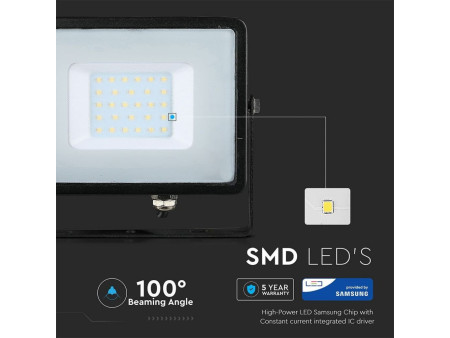 SKU 400 VT-30-B V-TAC PRO Faro LED SMD Chip Samsung 30W Nero 3000K IP65