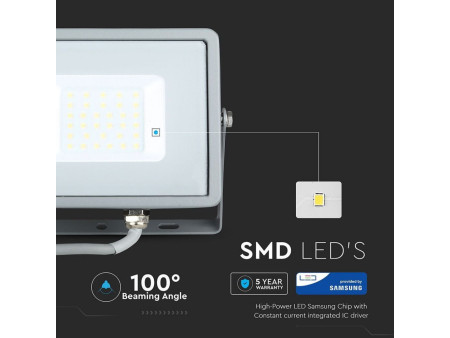SKU 455 VT-30-G V-TAC PRO Faro LED SMD Chip Samsung 30W Grigio 4000K IP65