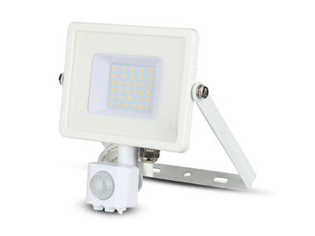 SKU 457 VT-30-S-W V-TAC PRO Faro LED SMD Chip Samsung 30W con Sensore PIR/Crepuscolare e Interruttore Bianco 3000K IP65