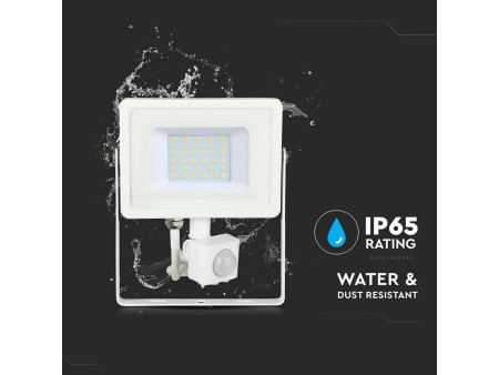 SKU 457 VT-30-S-W V-TAC PRO Faro LED SMD Chip Samsung 30W con Sensore PIR/Crepuscolare e Interruttore Bianco 3000K IP65