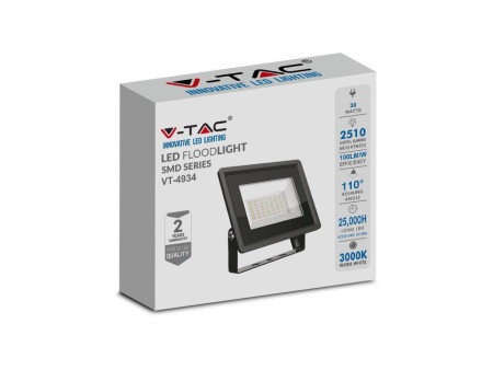 SKU 6745 VT-4934-B V-TAC Faro LED SMD 30W F-Series con Driver IC Integrato Nero 6500K IP65