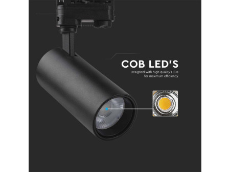SKU 8078 VT-47030 V-TAC Faretto LED COB 30W per Binario Trifase Colore Nero 35° CRI90 CCT 3in1