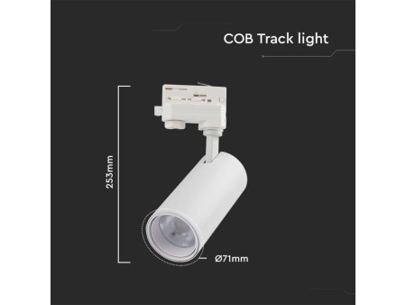 SKU 8142 VT-47030 V-TAC Faretto LED COB 30W per Binario Trifase Colore Bianco 35° CRI90 CCT 3in1