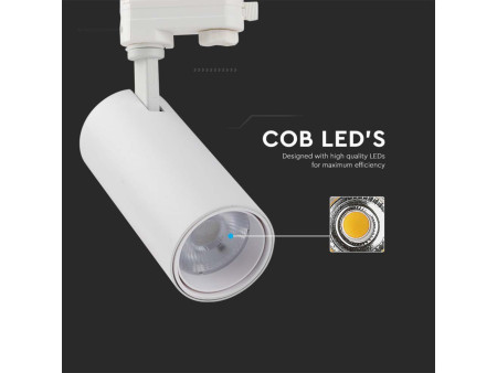 SKU 8142 VT-47030 V-TAC Faretto LED COB 30W per Binario Trifase Colore Bianco 35° CRI90 CCT 3in1