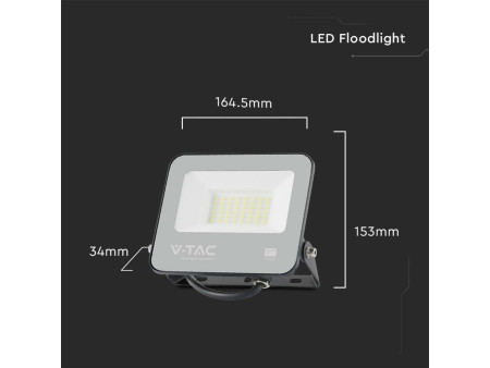 SKU 9891 VT-4435 V-TAC PRO Faro LED SMD 30W 185LM/W Nero 6500K IP65