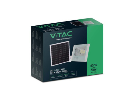 SKU 10415 VT-300W V-TAC Faro LED Solare 50W con Telecomando e Batteria LFP Bianco 4000K