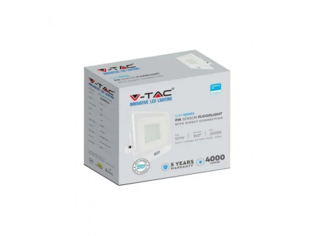 SKU 20278 VT-158S V-TAC PRO Faro LED SMD Chip Samsung 50W con Sensore PIR Bianco 4000K IP65