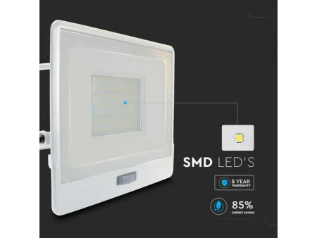 SKU 20301 VT-158S-1 V-TAC PRO Faro LED SMD Chip Samsung 50W con Sensore PIR Cavo 1m Bianco 3000K IP65