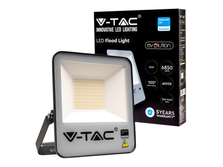 SKU 20404 VT-52 V-TAC PRO Faro LED SMD Chip Samsung 50W 137LM/W Nero 4000K IP65 Colore della Luce Bianco Naturale Potenza 50 W
