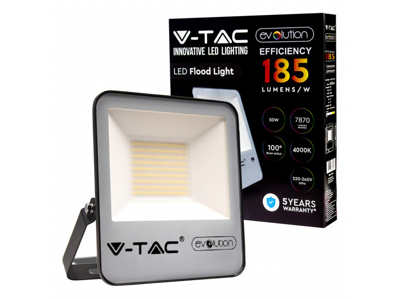 SKU 20452 VT-50185 V-TAC PRO Faro LED Chip Samsung 50W 185LM/W Colore Nero 6400K IP65