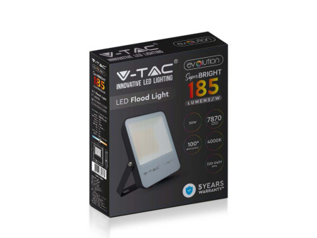 SKU 20451 VT-50185 V-TAC PRO Faro LED SMD Chip Samsung 50W 185LM/W Nero 4000K IP65