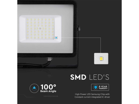 SKU 21407 VT-50-B V-TAC PRO Faro LED SMD Chip Samsung 50W Nero 4000K IP65