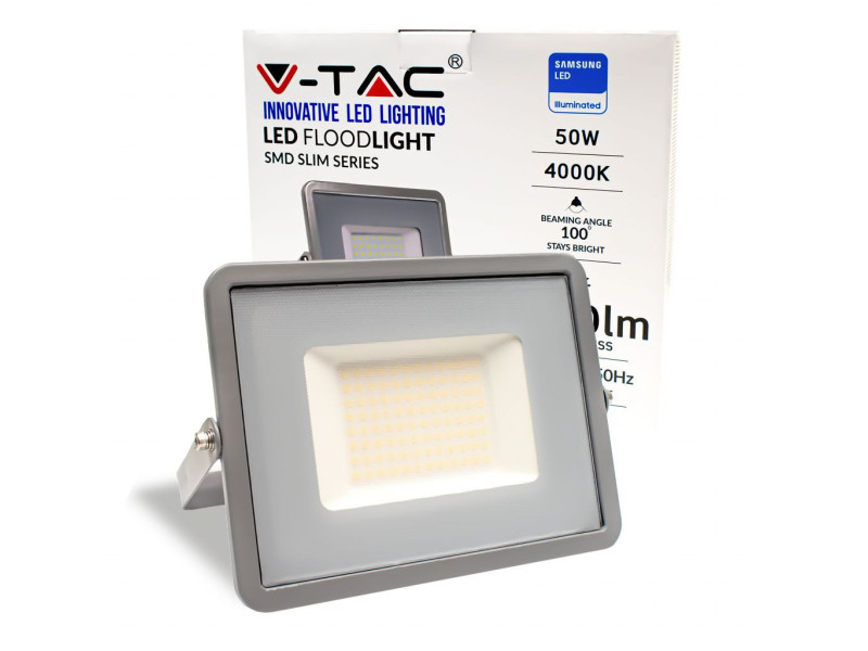 SKU 21464 VT-50-G V-TAC PRO Faro LED SMD Chip Samsung 50W Grigio 4000K IP65