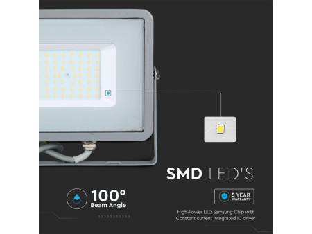 SKU 21464 VT-50-G V-TAC PRO Faro LED SMD Chip Samsung 50W Grigio 4000K IP65