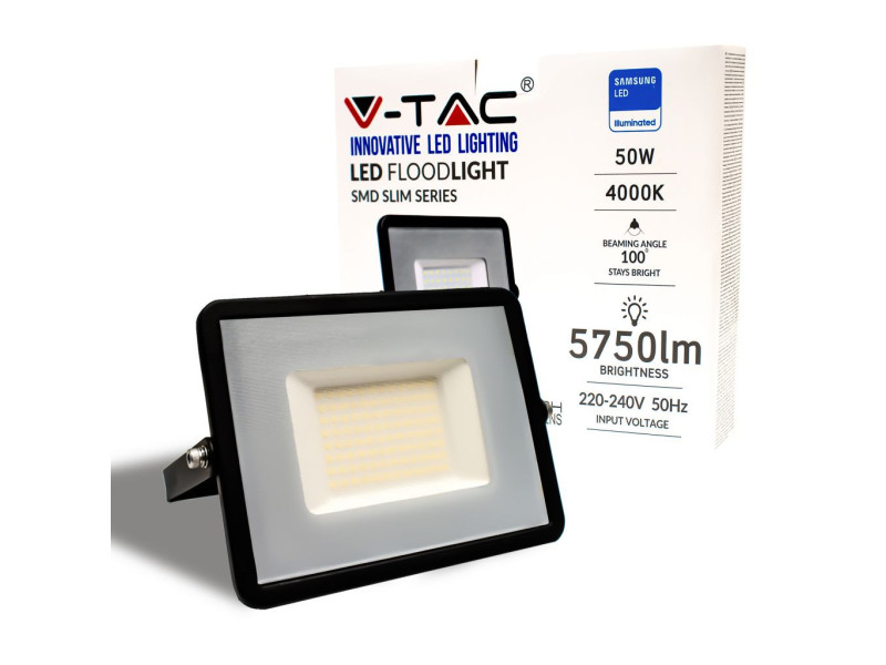 SKU 21760 VT-56-B V-TAC PRO Faro LED SMD Chip Samsung 50W 115LM/W Nero 4000K IP65