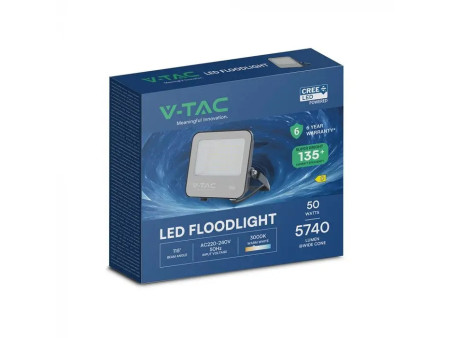 SKU 231996 VT-4455 V-TAC PRO Faro LED SMD Chip CREE 50W 135LM/W Slim Cavo 15cm Nero 3000K IP65