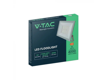 SKU 23989 VT-44054 V-TAC Faro LED SMD 50W Slim E-Series con Driver Integrato Bianco 6500K IP65
