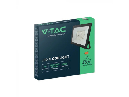 SKU 23988 VT-44054 V-TAC Faro LED SMD 50W Slim E-Series con Driver Integrato Nero 4000K IP65