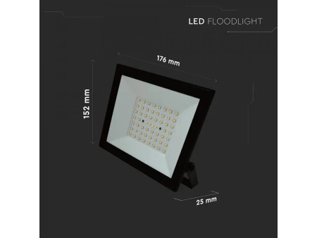 SKU 23995 VT-44054 V-TAC Faro LED SMD 50W Slim E-Series con Driver Integrato Nero 3000K IP65