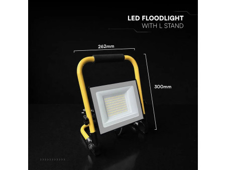 SKU 242186 VT-44049 V-TAC PRO Faro LED SMD Chip CREE da Cantiere 50W con Staffa e Cavo 3m 4000K Nero IP65