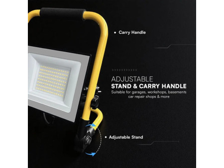 SKU 242196 VT-44049 V-TAC PRO Faro LED SMD Chip CREE da Cantiere 50W con Staffa e Cavo 3m 6500K Nero IP65