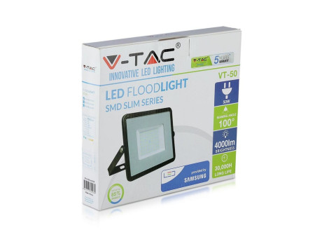 SKU 408 VT-50-B V-TAC PRO Faro LED SMD Chip Samsung 50W Nero 6400K IP65