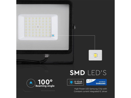 SKU 408 VT-50-B V-TAC PRO Faro LED SMD Chip Samsung 50W Nero 6400K IP65