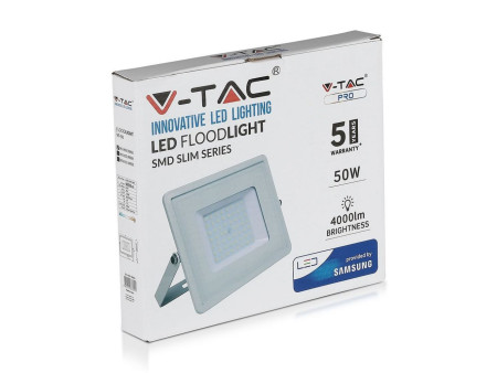 SKU 409 VT-50-W V-TAC PRO Faro LED SMD Chip Samsung 50W Bianco 3000K IP65