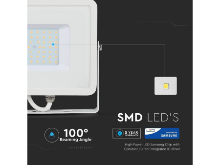 SKU 410 VT-50-W V-TAC PRO Faro LED SMD Chip Samsung 50W Bianco 4000K IP65