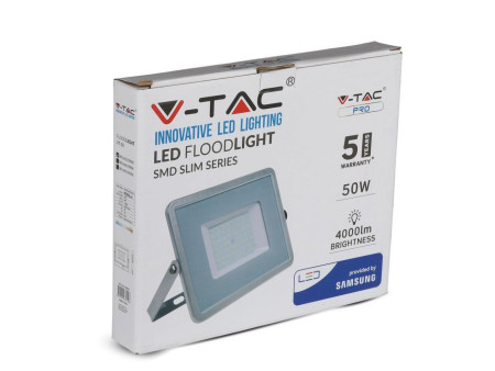 SKU 464 VT-50-G V-TAC PRO Faro LED SMD Chip Samsung 50W Grigio 4000K IP65