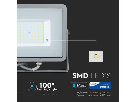 SKU 464 VT-50-G V-TAC PRO Faro LED SMD Chip Samsung 50W Grigio 4000K IP65
