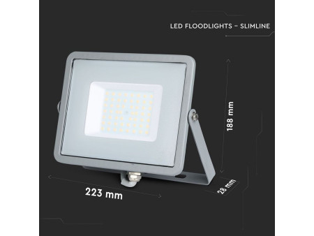 SKU 463 VT-50-G V-TAC PRO Faro LED SMD Chip Samsung 50W Grigio 3000K IP65