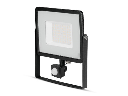 SKU 470 VT-50-S-B V-TAC PRO Faro LED SMD Chip Samsung 50W con Sensore PIR/Crepuscolare e Interruttore Nero 4000K IP65