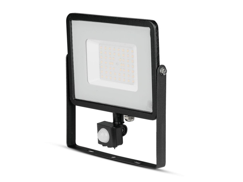 SKU 470 VT-50-S-B V-TAC PRO Faro LED SMD Chip Samsung 50W con Sensore PIR/Crepuscolare e Interruttore Nero 4000K IP65