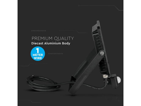SKU 470 VT-50-S-B V-TAC PRO Faro LED SMD Chip Samsung 50W con Sensore PIR/Crepuscolare e Interruttore Nero 4000K IP65