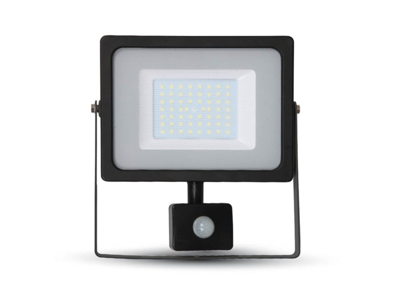SKU 5839 VT-4955 V-TAC Faro LED SMD 50W con Sensore PIR Nero 6400K IP44