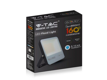 SKU 5919 VT-4961 V-TAC Faro LED SMD 50W 160LM/W Nero 6400K IP65