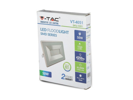 SKU 5961 VT-4051 V-TAC Faro LED SMD 50W E-Series Bianco 3000K IP65