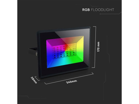 SKU 5996 VT-4952 V-TAC Faro LED SMD 50W con Telecomando Infrarossi Nero RGB IP65 Dimmerabile