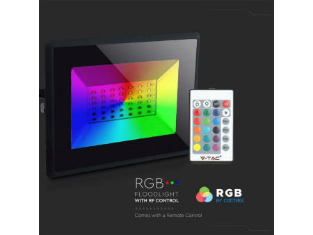 SKU 5996 VT-4952 V-TAC Faro LED SMD 50W con Telecomando Infrarossi Nero RGB IP65 Dimmerabile