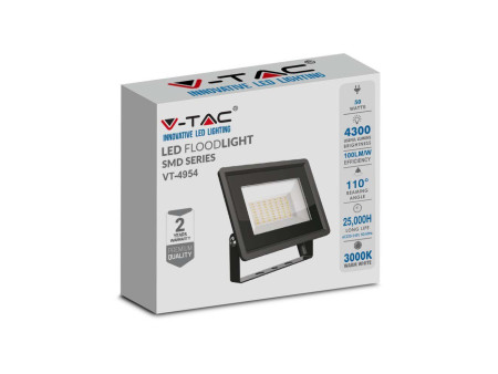 SKU 6750 VT-4954 V-TAC Faro LED SMD 50W F-Series con Driver IC Integrato Nero 4000K IP65