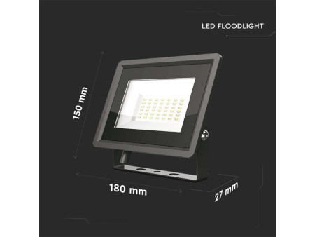 SKU 6749 VT-4954 V-TAC Faro LED SMD 50W F-Series con Driver IC Integrato Nero 3000K IP65