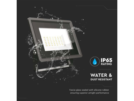 SKU 6749 VT-4954 V-TAC Faro LED SMD 50W F-Series con Driver IC Integrato Nero 3000K IP65