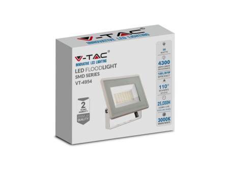 SKU 6754 VT-4954 V-TAC Faro LED SMD 50W F-Series con Driver IC Integrato Bianco 6400K IP65