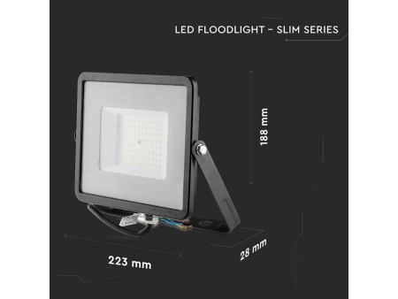 SKU 760 VT-56-B V-TAC PRO Faro LED SMD Chip Samsung 50W 120LM/W Nero 4000K IP65