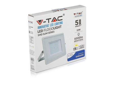 SKU 763 VT-56-W V-TAC PRO Faro LED SMD Chip Samsung 50W 120LM/W Bianco 6400K IP65