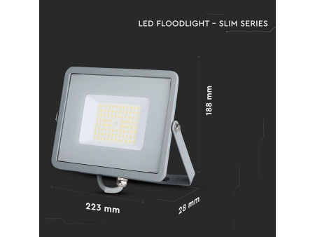 SKU 765 VT-56-G V-TAC PRO Faro LED SMD Chip Samsung 50W 120LM/W Grigio 6400K IP65