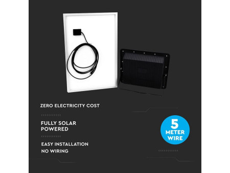 SKU 8578 VT-300W V-TAC Faro LED Solare 50W con Telecomando e Batteria LFP Timer Cavo 5m Nero 4000K